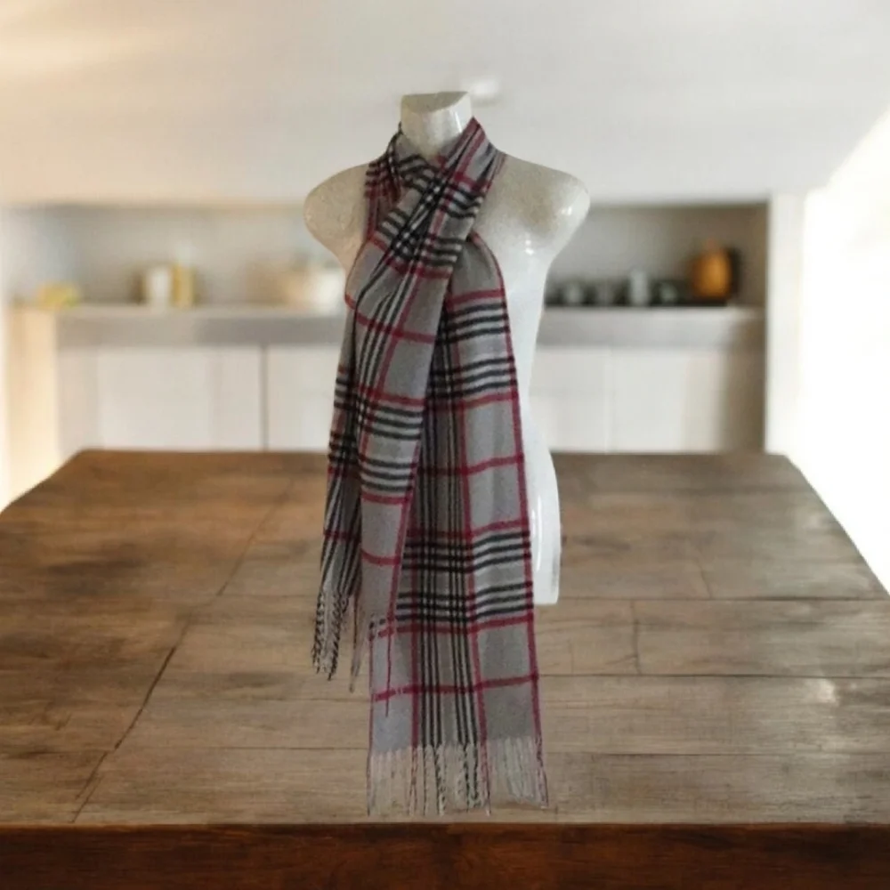 Scarf full-size Unisex grey red with fringe washable nice style unisex